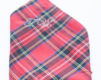 Mouchoir carré de poche Hanky Royal Stewart Tartan Cadeau pour homme Père Broderie Initiales personnalisées