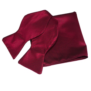 Mens Burgundy Striped Bow Tie Self Tie Hanky Neckwear Set