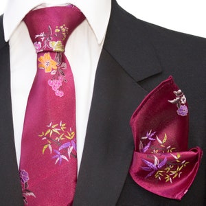 Herren Geschenk Weinrot Blumen Handarbeit Krawattentasche Eckige Manschettenknöpfe Formal Set
