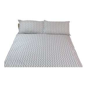 100% Cotton Bedding Single Duvet Set With 2 Pillows Grey Zig Zag