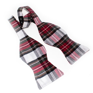 Mannen papa vader cadeau rood witte tartan jurk Stewart vlinderdas zelfbinder R04
