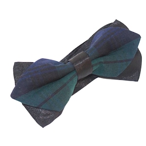 Men&#39;s Green Black Watch Tartan Diamond Bow Tie Adjustable R03