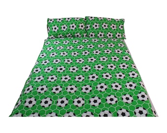 100% katoenen beddengoed Eenpersoons dekbed set met 2 kussens groene hex met voetballen