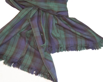 Men&#39;s Green Black watch tartan scarf handmade 100% cotton large size