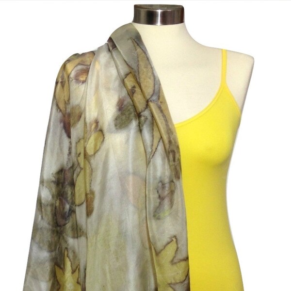 Silk Shawl, Eco Print, Leaves Scarf, Fashion Scarves, Hand Made Scarves, Women's Sarong, Silk Scarf, Silk Wrap Shawl, Soft Scarf, Art Scarf