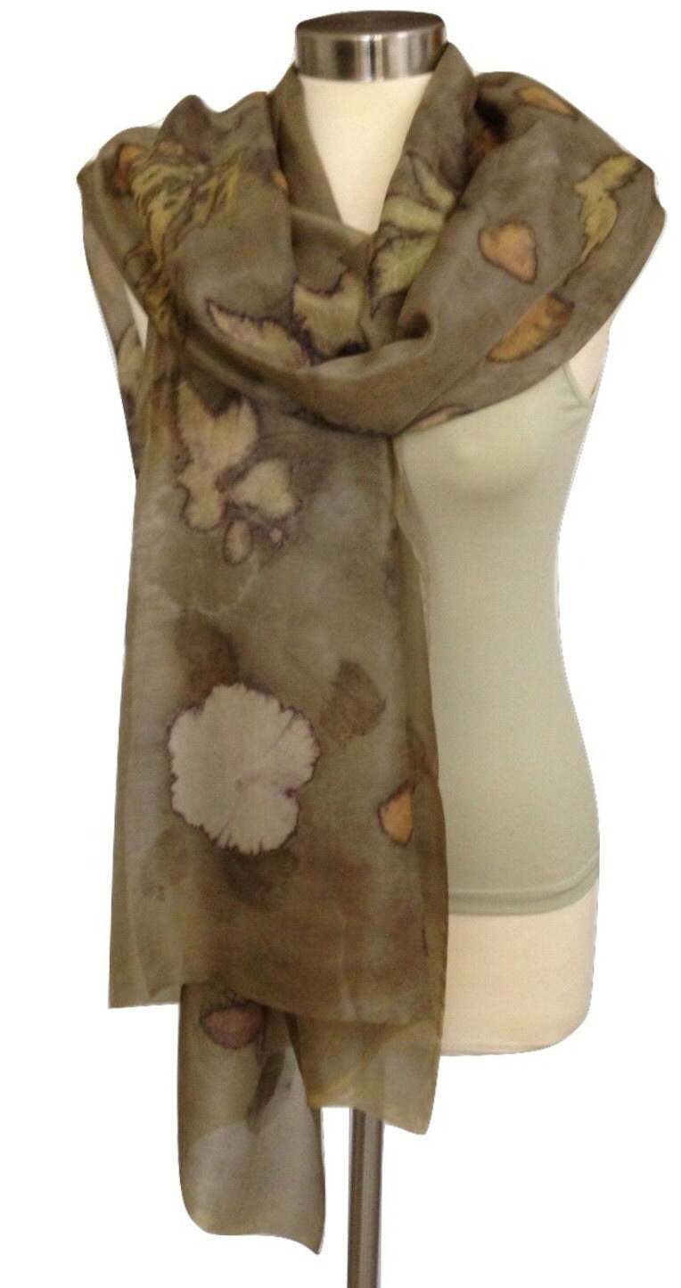 Brown Silk Scarf Silk Scarf Fashion Scarves Eco Print Hand | Etsy