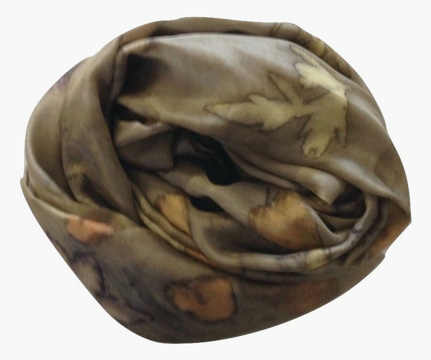 Brown Silk Scarf Silk Scarf Fashion Scarves Eco Print Hand | Etsy