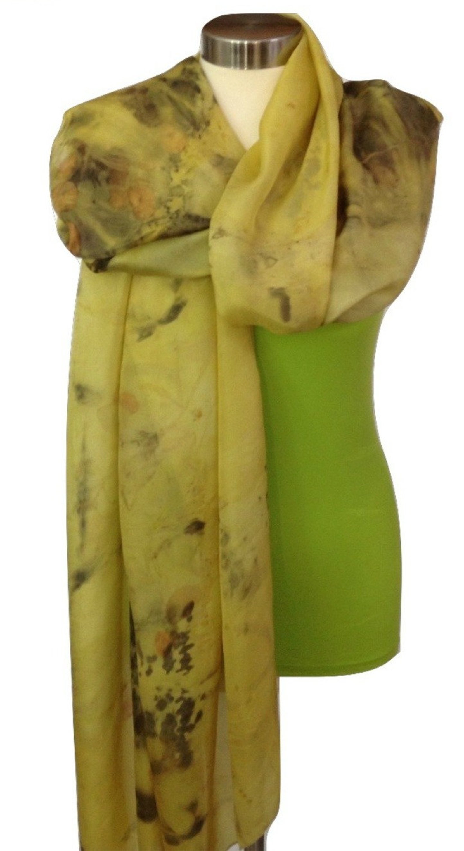 Hand Made Scarf Eco Print Women Scarf Yellow Silk Scarf Etsy