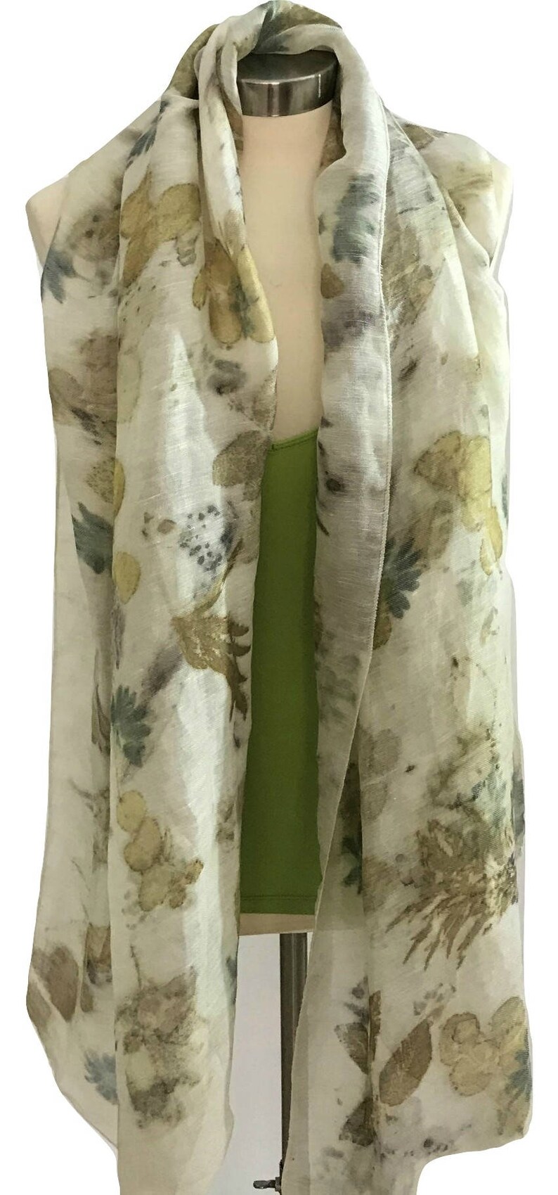 Eco Print Scarf Linen Silk Scarf White Scarf Leaves Print Etsy