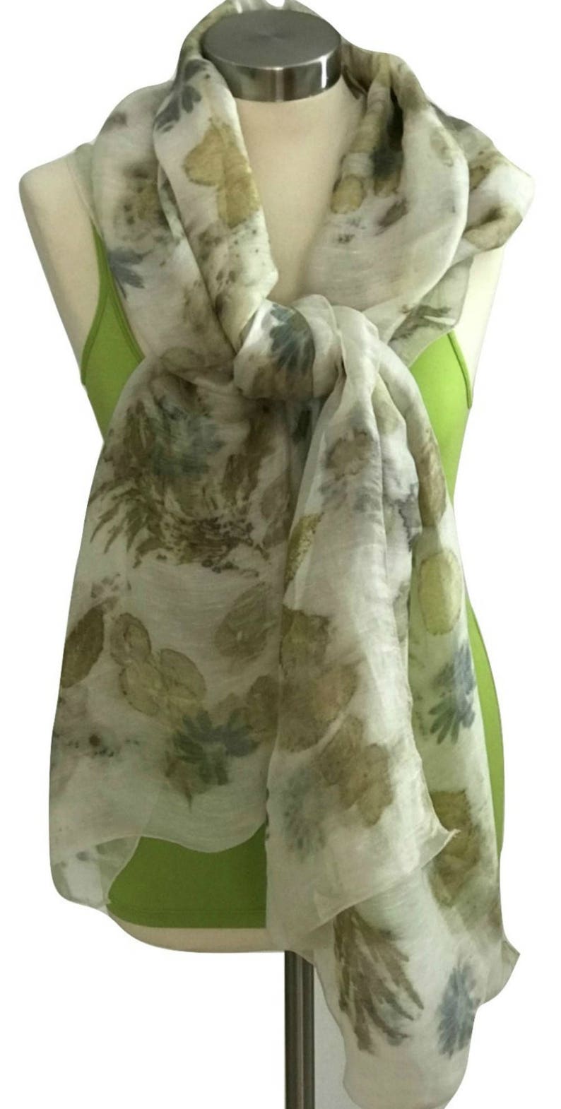 Eco Print Scarf Linen Silk Scarf White Scarf Leaves Print Etsy