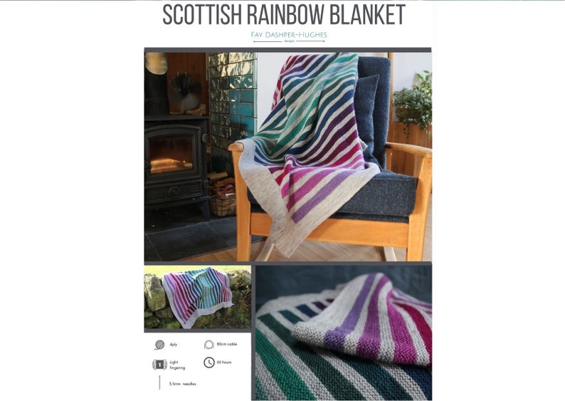 Knitting Pattern Blanket SCOTTISH RAINBOW BLANKET Easy Intarsia Garter Stitch 4ply Advent Yarn Calendar image 10