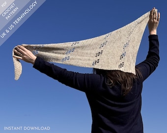 Crochet Shawl Pattern: Easy Filet Lace, One Skein (US Terminology) (PDF Pattern)