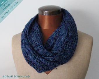 Crochet Cowl Pattern:  Lace Filet (UK Terminology) (PDF Pattern)