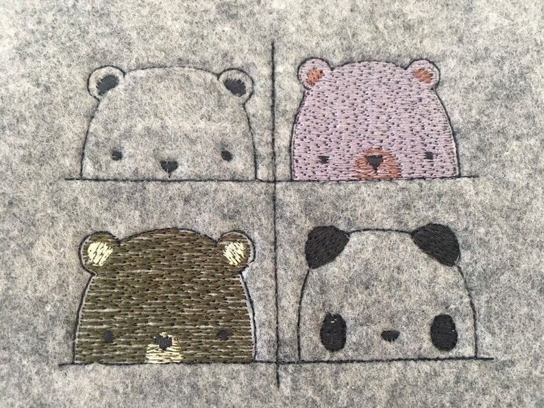 Geschenk Geburt Baby U-Heft, U-Hefthülle aus Filz bestickt personalisiert Motive für Jungen und Mädchen mit Namen und Datum Weihnachten 4 Bären