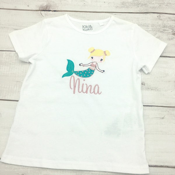 Namensshirt für Babys Mädchen Meerjungfrau Geschenk zum Geburtstag auf Wunsch mit Zahl T-Shirt Kurzarm Langarmshirt viele personalisiert