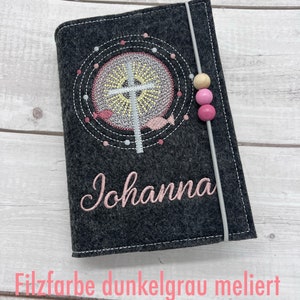 Gotteslobhülle Kreuz Gebetbuch Hülle Geschenk Kommunion Firmung Geschenkidee Gott Kirche religiös personalisiert Stickfarbe altrosa Bild 8