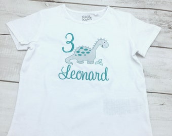 Geburtstagsshirt für Babys Kinder Dino Geschenk zum Geburtstag Zahlenshirt  T-Shirt Kurzarm Langarmshirt personalisiert Name für Jungen cool