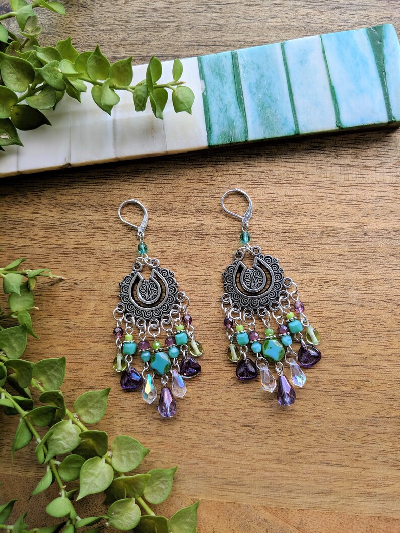 Turquoise /& Green Boho Earrings Hippie Long Earrings Gypsy Chandelier Earrings Bohemian Jewelry Boho Artisan Long Earrings Boho Gift for her