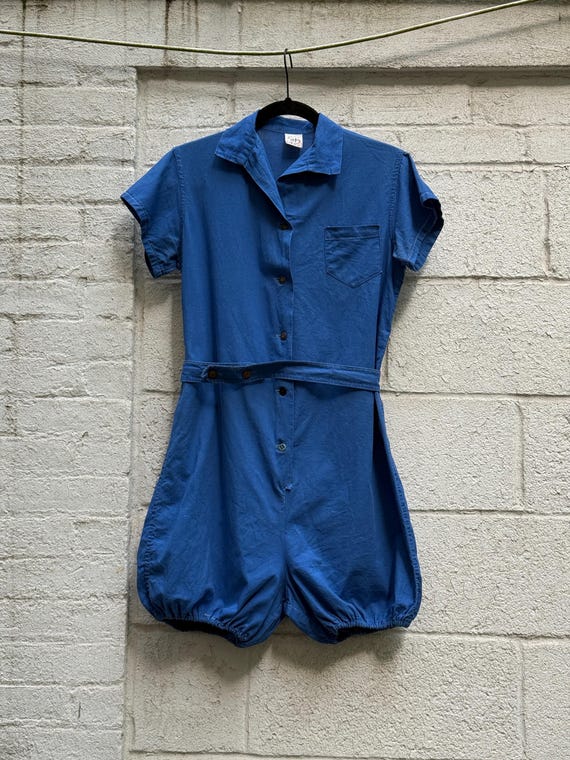 Late 1940s Cotton Gym Outfit | Blue Romper