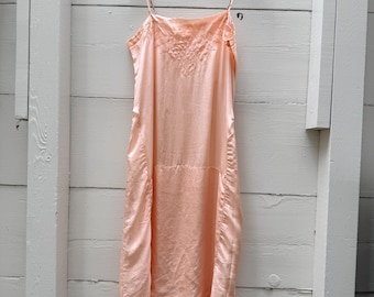 1920s Pink Silk Slip | Flapper Style Art Deco Shift | M-L