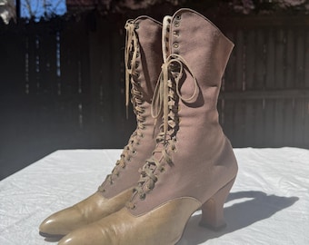 Antike Edwardian zweifarbige Schnürstiefel | 7,5 UNS SCHMAL |