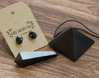 Shungite stud earrings SET EMF protection stone, Chakra Energy Pendulum Pendant Shungit healing, crystal, Christmas Sale S137