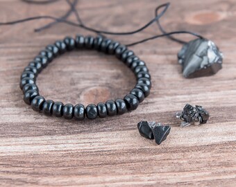 Best Shungite Jewelry Set Pendant Bracelet Earrings S116 Karelian Heritage