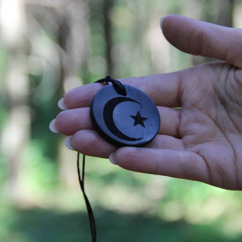 Circle Shungite Pendant with Engraving Different Styles Schungit for EMF Protection Energy Root Chakra Pendant Karelian Heritage