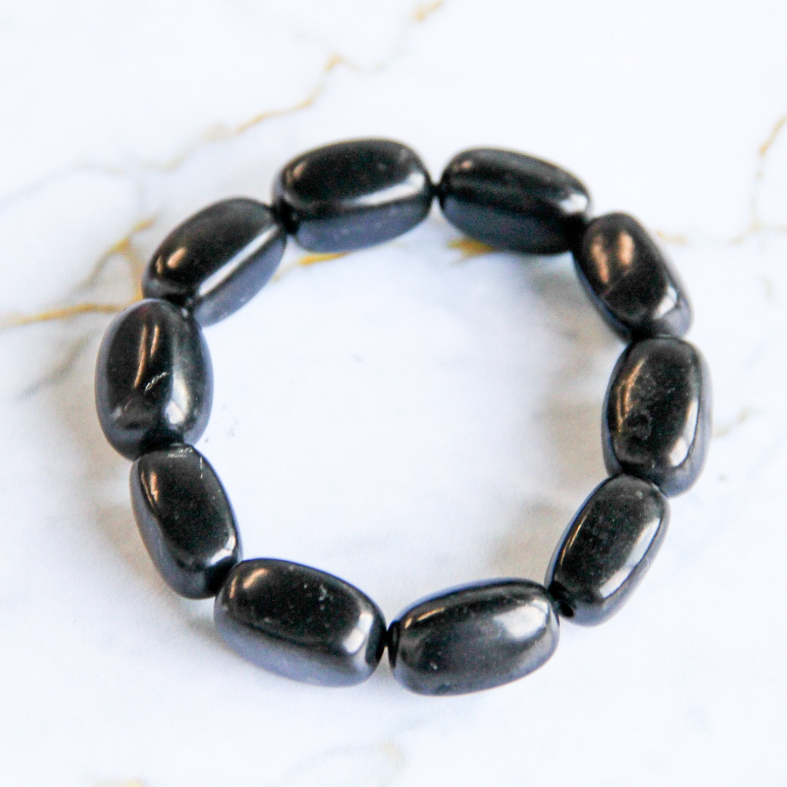Shungite Bracelet With Big Tumbled Beads on Elastic Band // Etsy