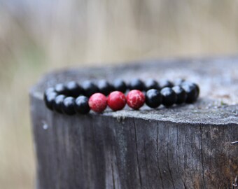 Shungite bracelet and red jasper crystal energy 8 mm beads, root chakra healing, boho jewelry BO39