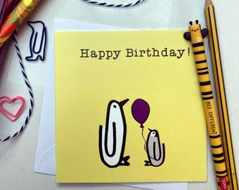 Fijne verjaardag, pinguïnkaart, verjaardagspinguïn, ballon