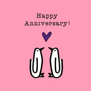 Amor, tarjeta de pingüino, feliz aniversario, corazón