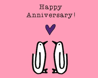 Love, Penguin card, Happy Anniversary, Heart