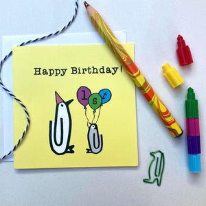 Happy Birthday, 1st Birthday card, First Birthday card, Penguin Card, Baby Birthday, Birthday Balloons