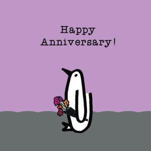 Amor, Tarjeta de Pinguino, Feliz Aniversario, Flores