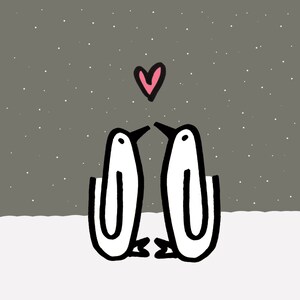 Love, Penguin card, Happy Anniversary, Snow, Heart