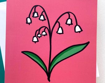 Tarjeta de felicitación con motivo de lirio de los valles, para cualquier ocasión, tarjeta en blanco