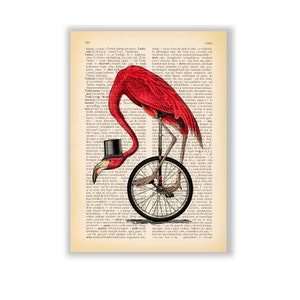 Flamingo Print, Animals on Bicycle Poster, Bicycling One Wheel Art ...