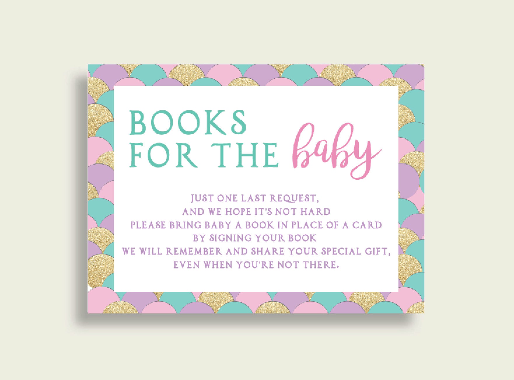 Purple and Teal Mermaid Books for Baby Bring a Book Insert Under the Sea Shower Mermaid Baby Shower Book Request Glitter Mermaid