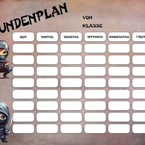 Stundenplan Ninja wahlweise aus Karton oder laminiert abwischbar mit Magneten