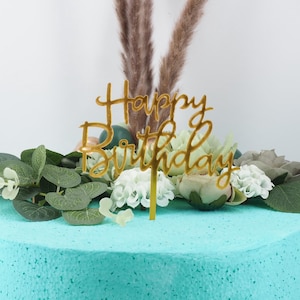 Happy Birthday Acryl gold Cake Topper Tortenstecker Kuchenstecker Torten Deko