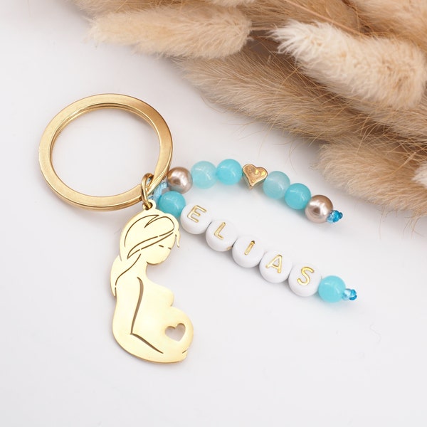 Schlüsselanhänger mit Namen Babybauch blau