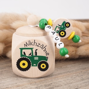 Milchzahndose mit Namen Traktor