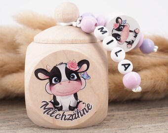 Milk tooth box with the name cow