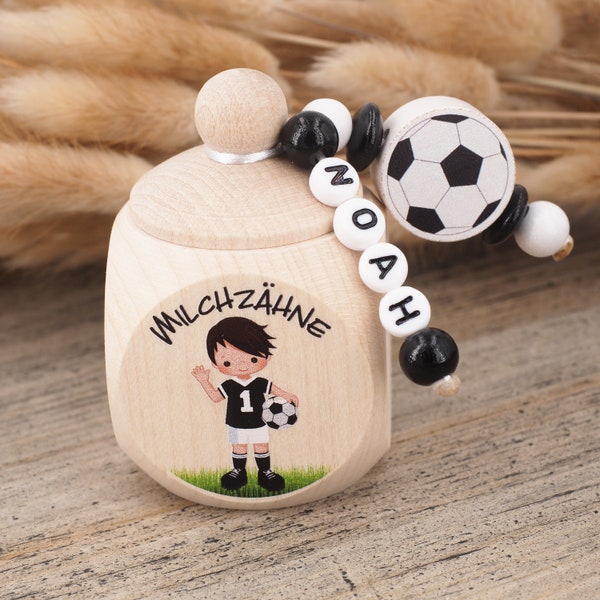 Milk tooth box with the name footballer dark-haired
