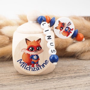 Milchzahndose mit Namen Fuchs