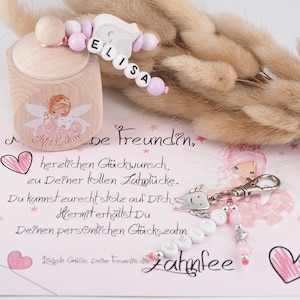 Milchzahndose Fee & Zahnfee Brief Karte mit Anhänger mit Namen