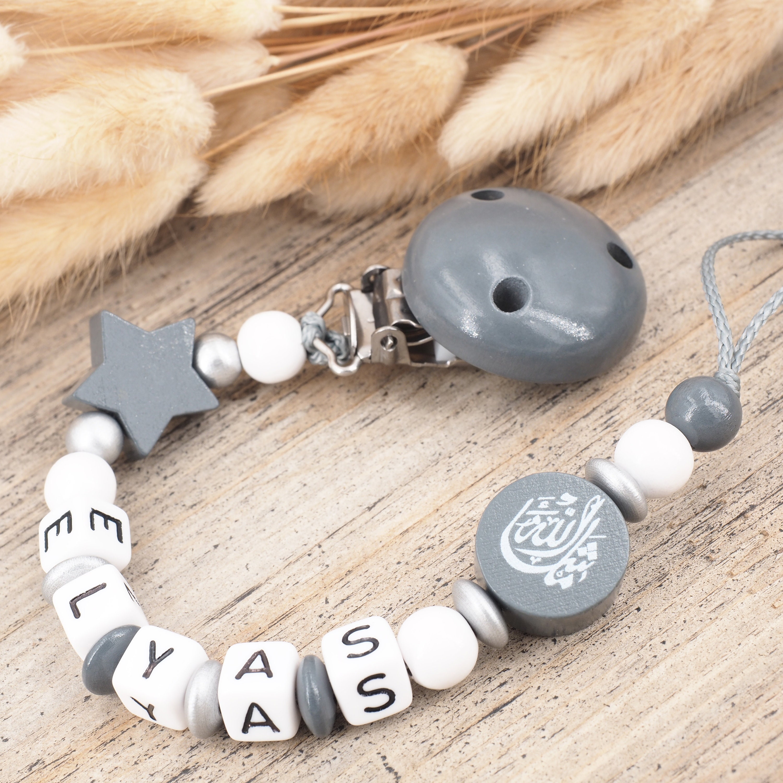 Schnullerkette mit Namen Mädchen ★ Mashallah ★ Babygeschenk rosa ★ Arabisch Schnullerkette mit Namen Mädchen ★ Mashallah ★ Babygeschenk rosa ★ Arabisch