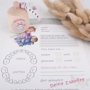 Milchzahndose Zahnfee mit Namen & Zahnfee Brief Urkunde