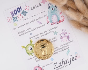 Zahnfee Brief mit Goldmünze Wackelzahn Milchzahn